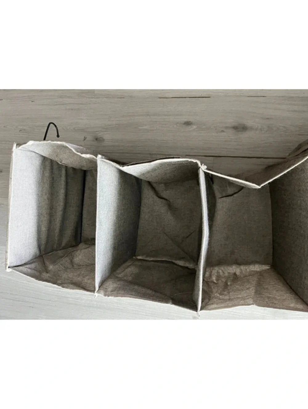 Beige long fabric hanging organizer storage with pockets